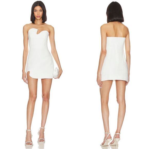 NEW NWOT Amanda Uprichard X Revolve Strapless Puzzle Mini Dress In Ivory - Picture 1 of 9